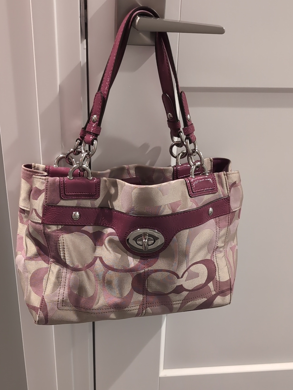 Coach Pink And Purple Penelope Optic Signature Carryall Satchel
